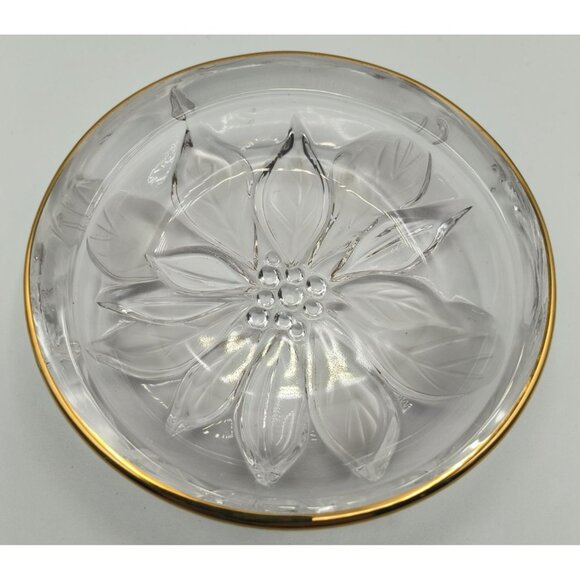 Mikasa Studio Guilded Poinsettia Crystal Glass Floral Trinket Dish With Gold Rim - Picture 1 of 5